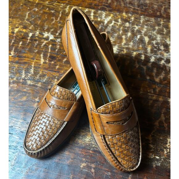 Cole Haan Brown Braided Leather Men's Slip on Dress Shoe Loafers Size 9.5N - Picture 1 of 10